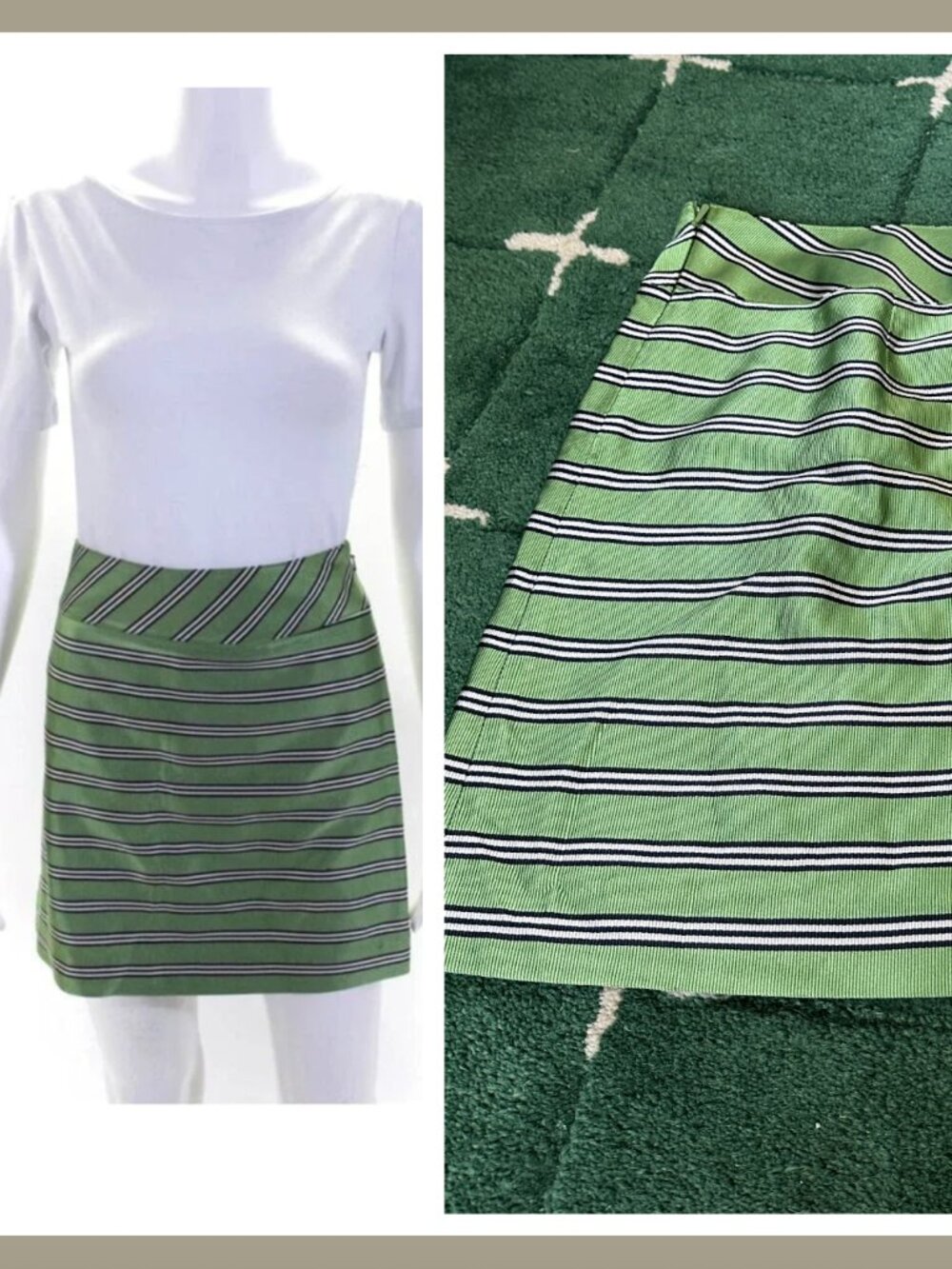 J. Crew Green and Black Striped Silk mini skirt 4